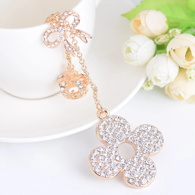 EASYA Love Clover Creative Gift Key Chain Alloy Rhinestone Key Chain Bag Pendant Women Handbag Charm Car Accessories Small Gift