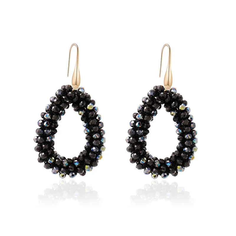 Badu Colorful Beaded Dangle Earrings for Women Boho Handmade Crystal Faceted Beads Teardrop Earrings Statement Fashion Jewelry