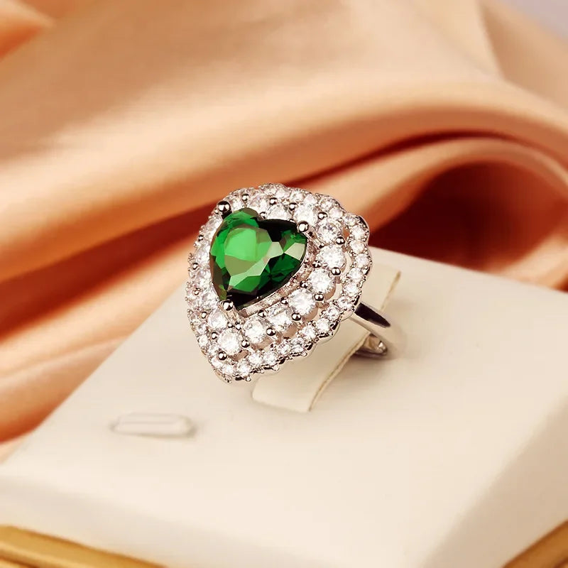 New 925 Silver High Quality Full Diamond Heart Ring Female Party Birthday Jewelry Gift Wholesale