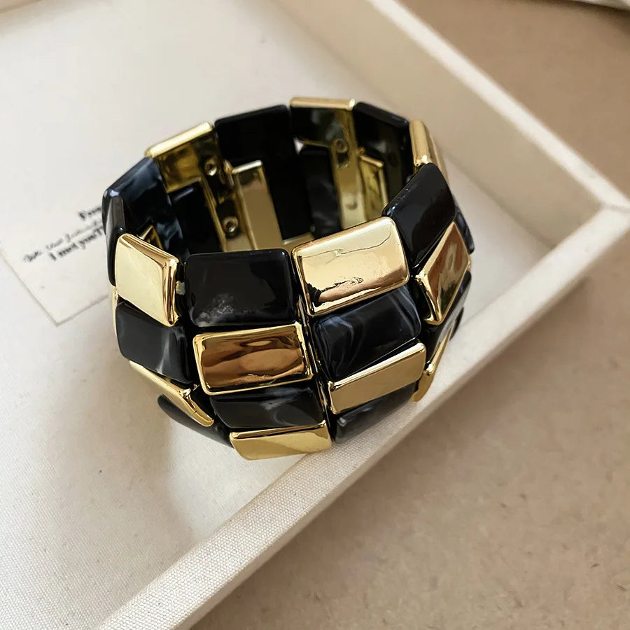 Acrylic Square Splicing Geometric Round Bangles for Women European and American Fashion Simple Bracelet Hand Jewelry Sense