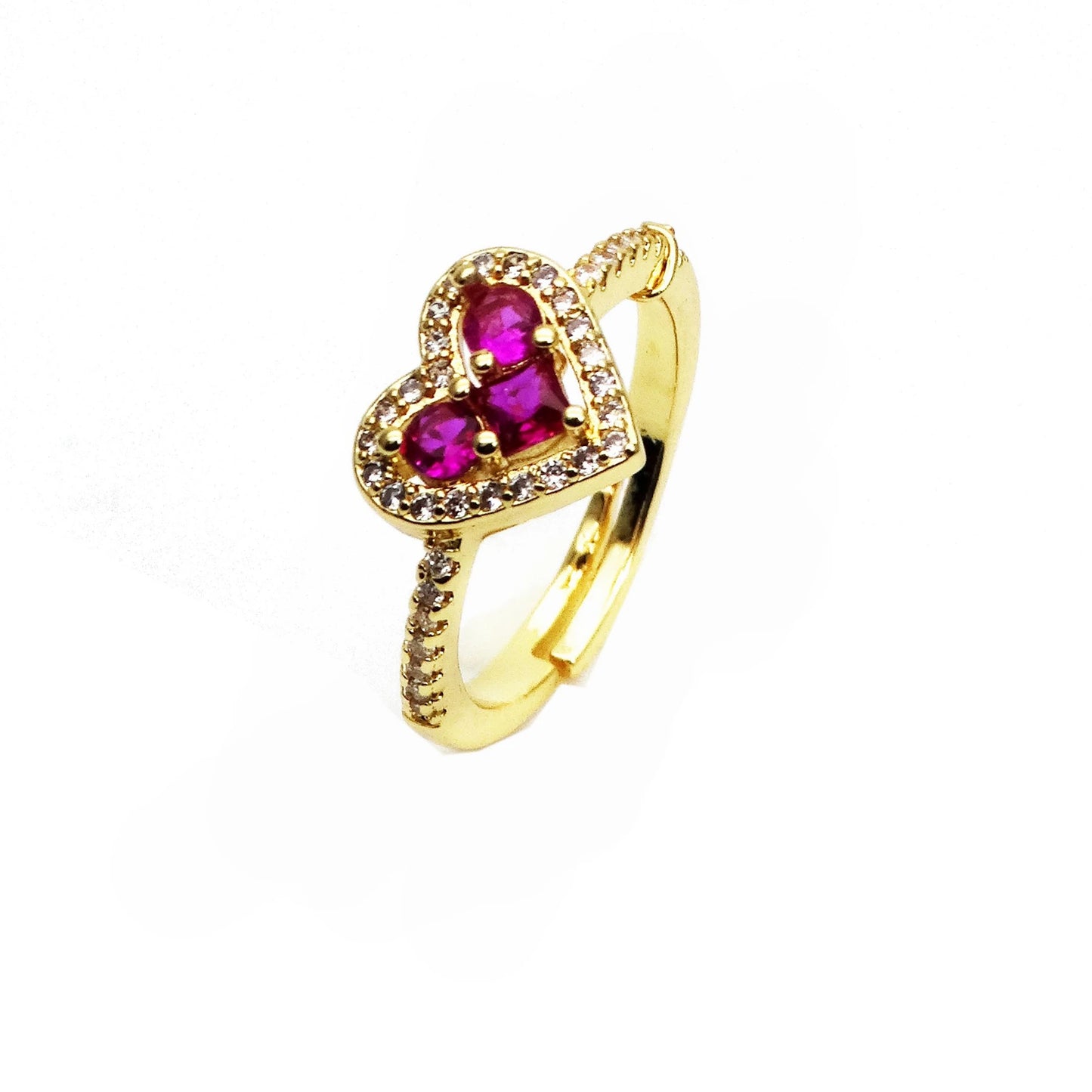 Opening Adjustable Heart Shaped Love Ring Copper Gold Plated Inlay Color plant Flower for women Party Jewelry