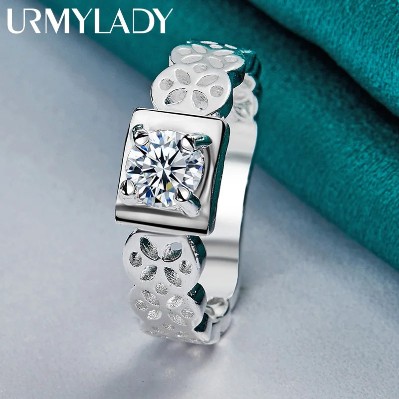 URMYLADY 925 Sterling Silver Square Zircon Hollow 6-10# Ring For Women Wedding Engagement Fashion Charm Jewelry