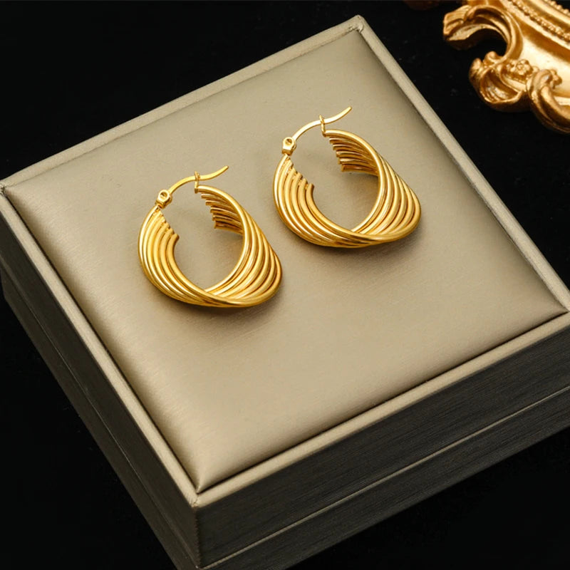 EILIECK 316L Stainless Steel Geometric Loops Dangle Earrings For Women New 18K Gold PVD Plated Ear Stud Water-resistant Jewelry