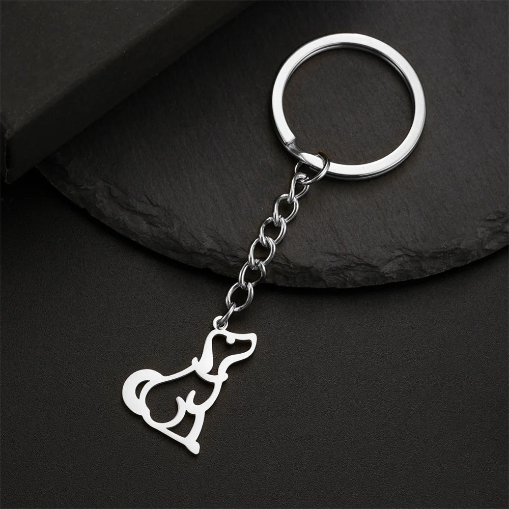 Cute Dog Samoye Keychain for Women Men Stainless Steel Dachshund Puppy Animal Lovers Key Ring for Car Backpack  Jewelry Gifts