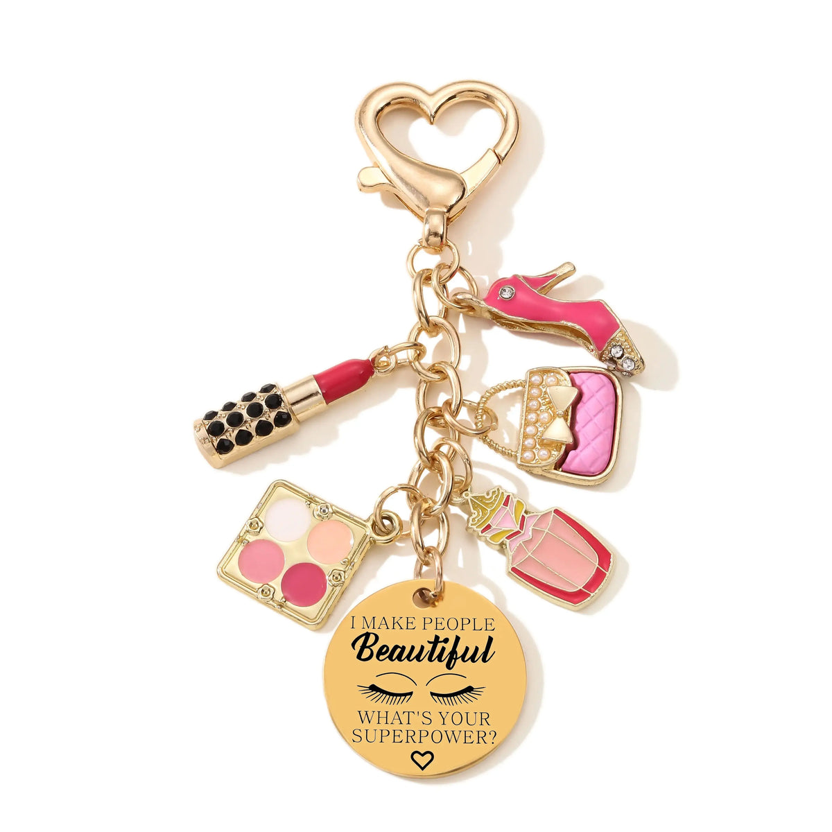 1pc Laser Engrave Eye Shadow Palette Handbag Lipstick High Heels Keychain Cartoon Cosmetics Series Key Ring For Friends Gift