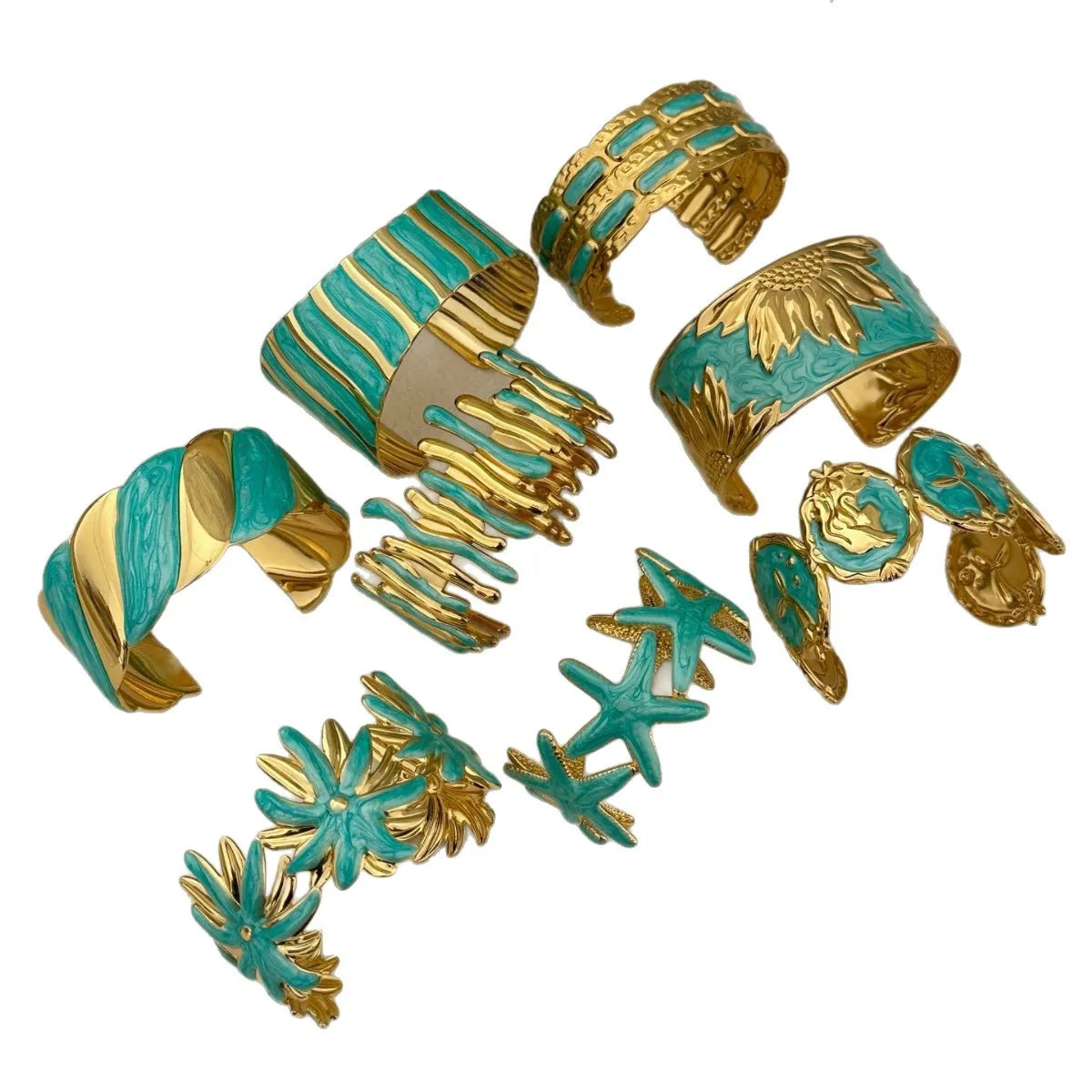 KMVEXO Blue Tones Y2K Vintage Imitation Enamel Irregular Geometry Open Bangle Women Bracelet Jewelry Man Trendy Party Aesthetic