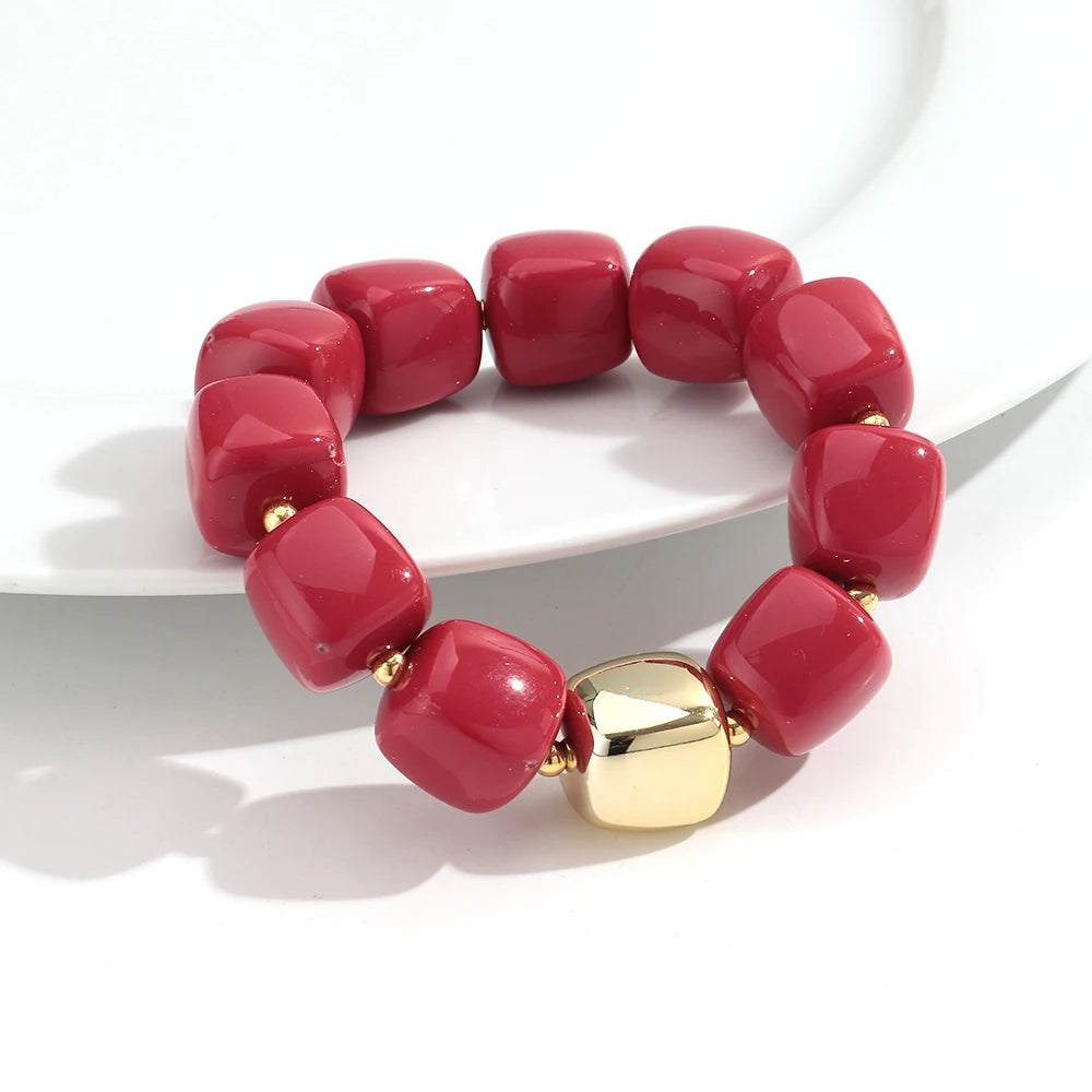 Trendy Colorful Square Beads Elastic Bangle Bracelets New Resin Geometric Beaded Stackable Bracelet 2026 Spring Summer Jewelry