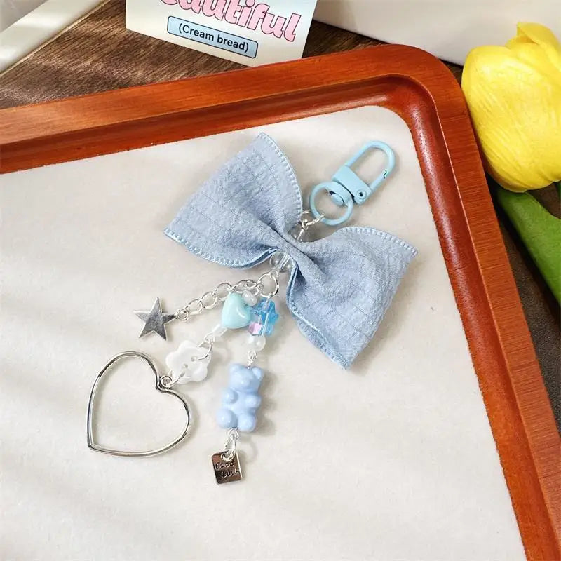 Cute Sweet Bow Bear Heart Keychain Pendants Star Charm Phone Chain Backpack Decoration Keyring Girly Bag Hanging Ornaments Gifts