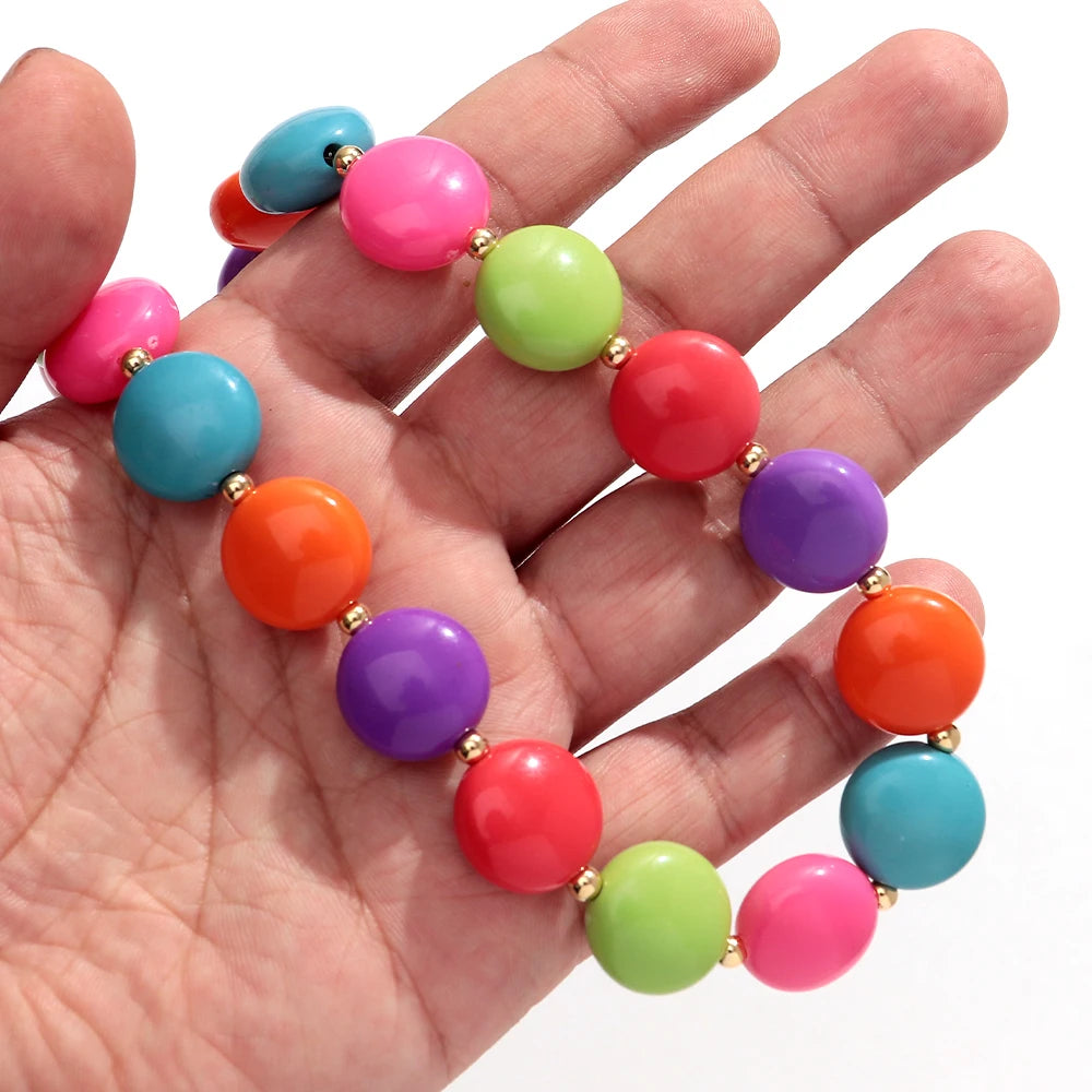 Fashion Colorful Acrylic Geometric Oblate Round Beads Necklaces for Women New Beaded Choker Necklace Boho Party Jewelry Gifts