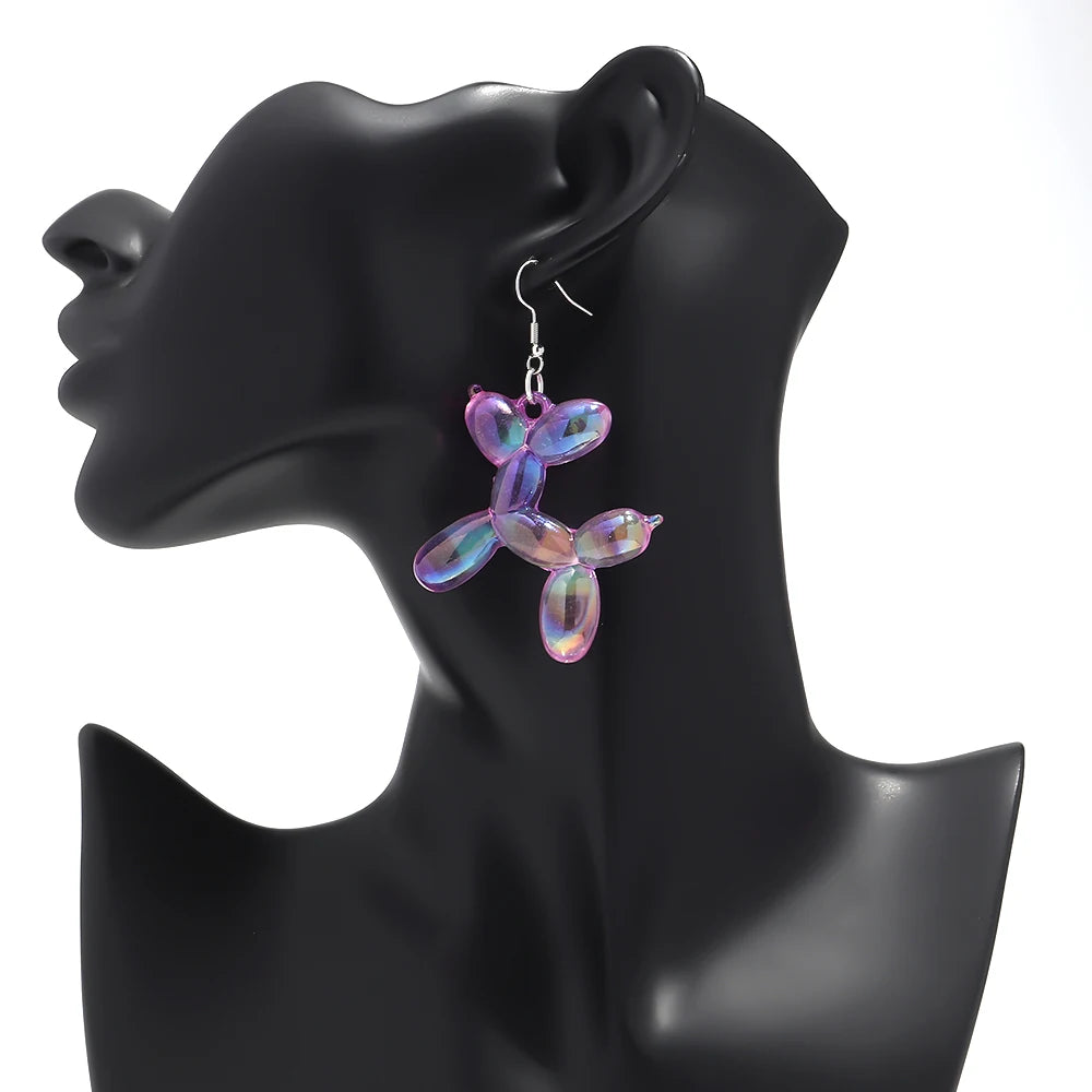 New Trend Candy Colorful Balloon Dog Drop Earrings for Women Personal Iridescent Creative Balloon Dog  Earrings 2025 Jewelry
