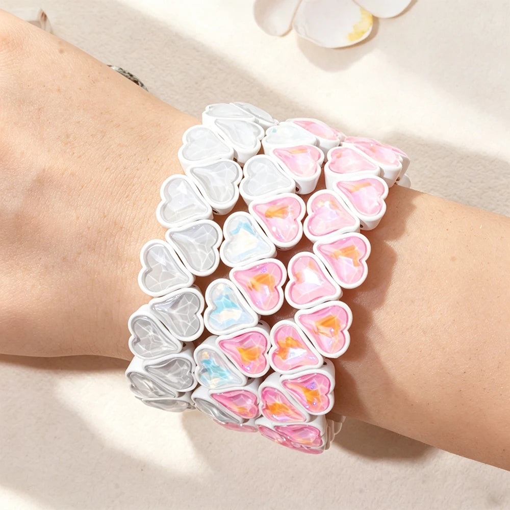BEUTIFOR Zirconia Double Love Beads Elastic Bangles For Women and Girl Y2K Bohemian Layered Wrap Bracelets Accessory