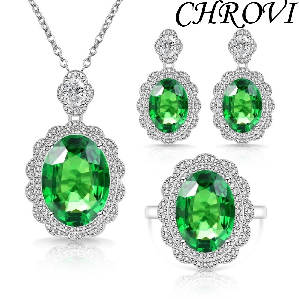 Exquisite 925 sterling silver gemstone pigeon eggshell-shaped gemstone set - popular necklace, earrings, ring for women