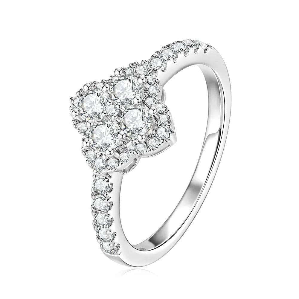 OXTAO Moissanite Four Leaf Flower Ring 3mm D VVS1 for Women Anniversary Gifts 14K Gold Filled Lab Imitation Diamond Wedding Ring