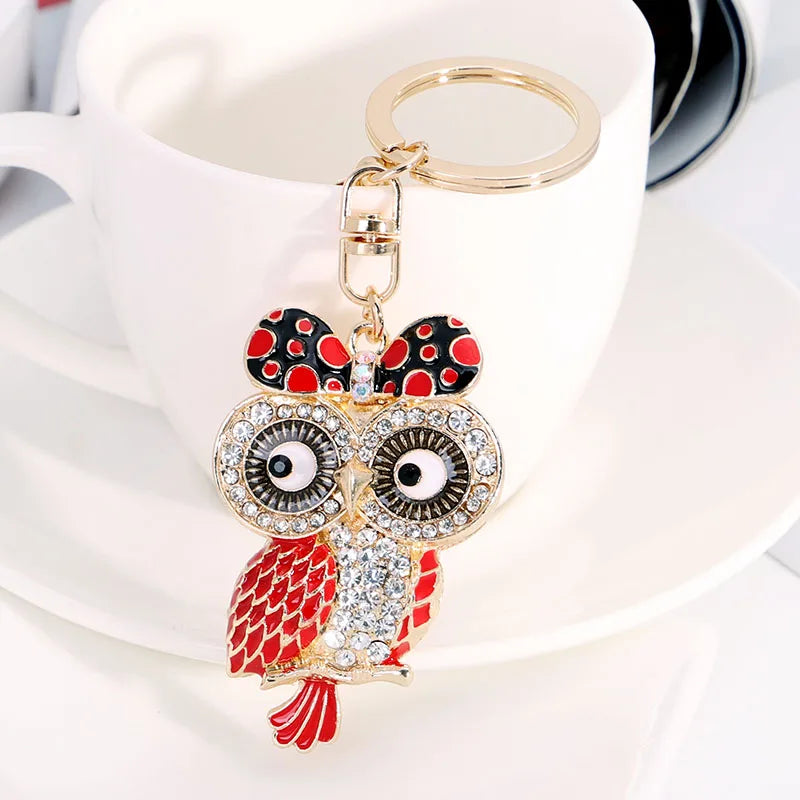 EASYA New Design Crystal Owl Keychain Full Rhinestone Key Ring Key Holders For Women Bag Accessories Cute Animal Car Key Chain