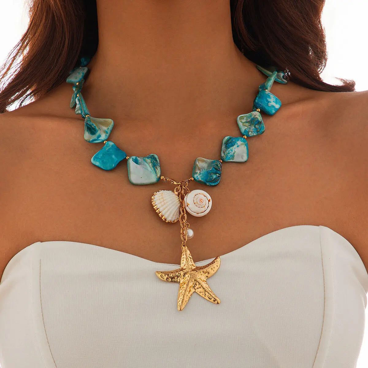 Lacteo Bohemia Orange Geometric Stone Chain Necklace Elegant For Women Gold Color Chunky Thick Star Pendant Ocean Beach Jewelry