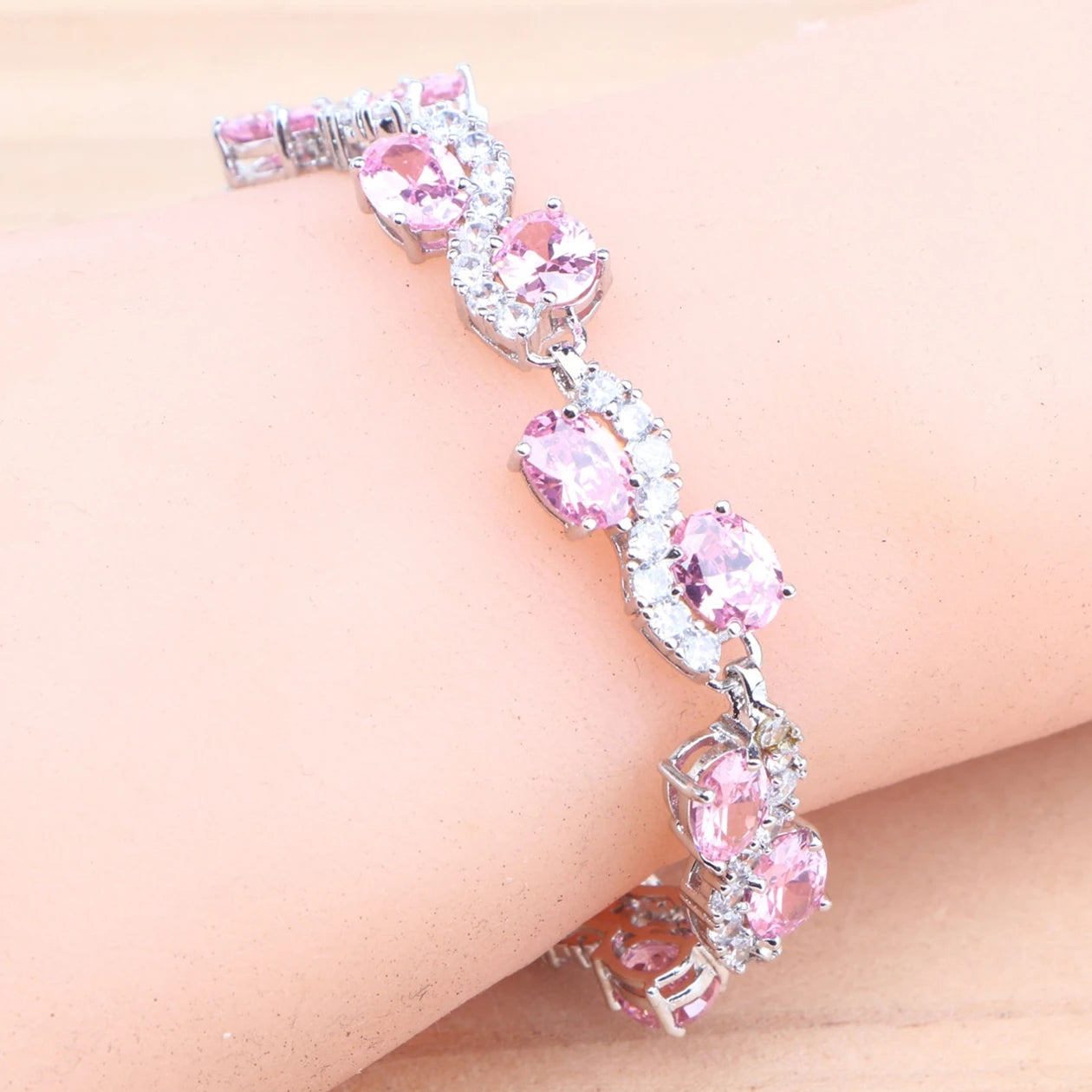 925 Silver Charm Green Cubic Zircon Bracelets For Women Wedding Jewelry 18CM Length