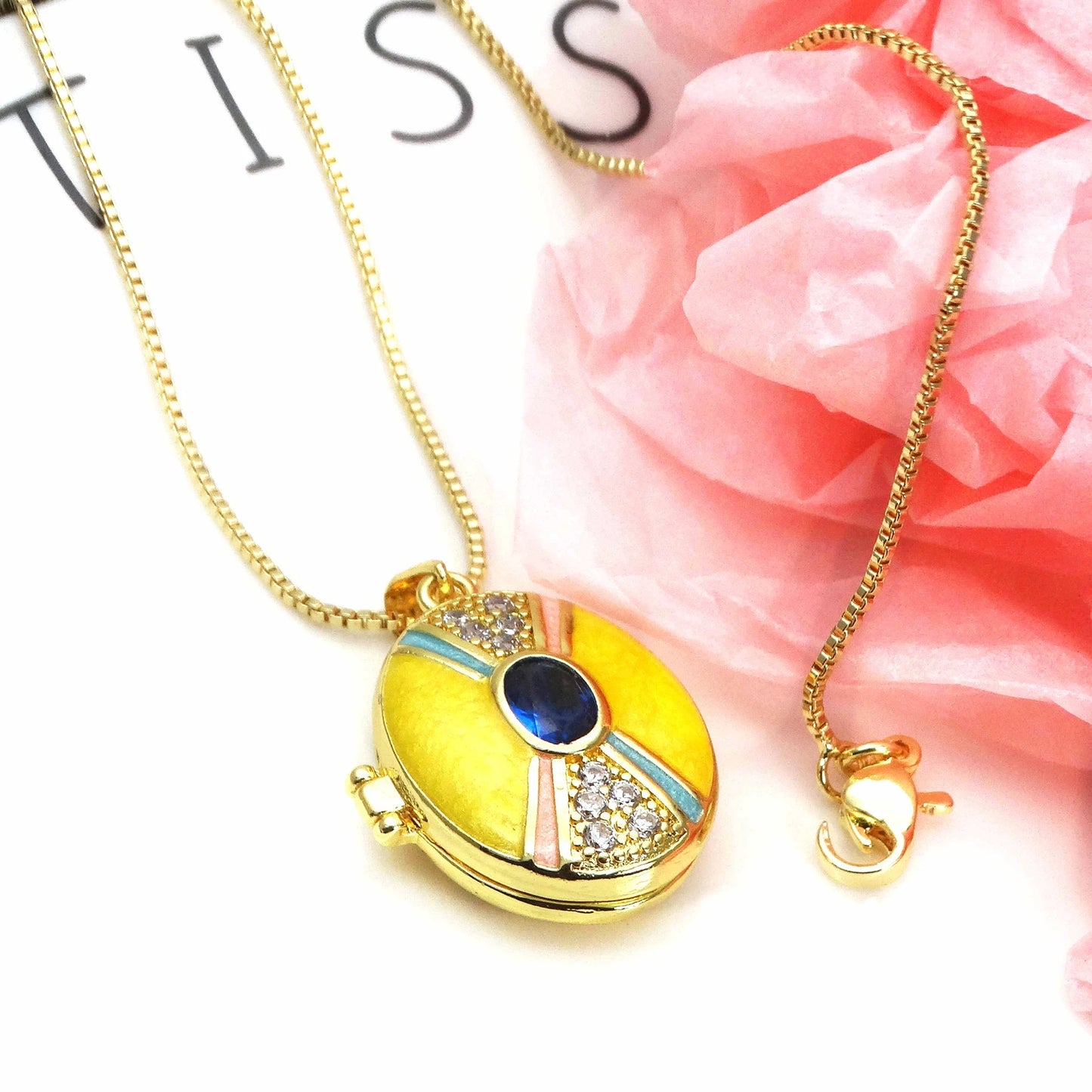 Micro Zircon oil drip photo box Pendant necklace case gaine pendant necklace copper chain jewelry necklace