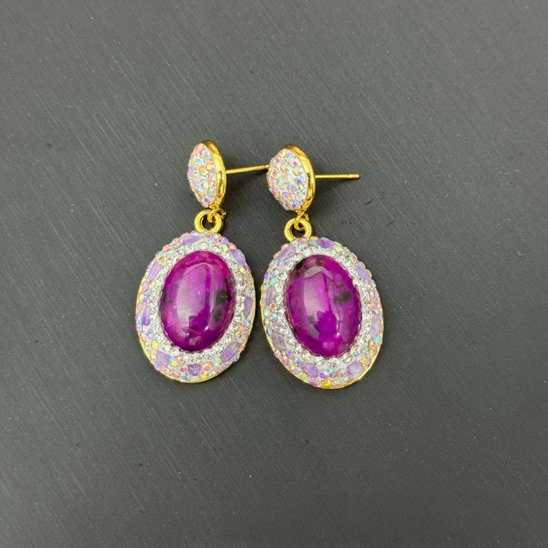 Oval Purple Agate Stone Jewelry Set for Women Handmade Amethyst Rhinestone Turkish Crystal Quartz Jewelry for Wedding Party Gift