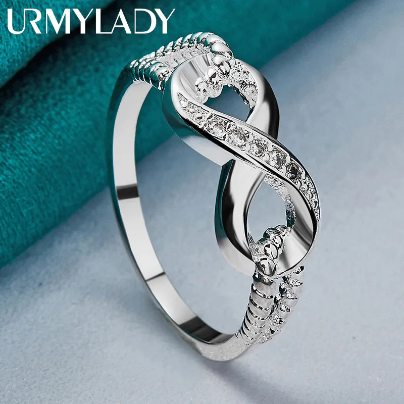 URMYLADY 925 Sterling Silver Creative 8 Zircon 7-10 # Ring For Women Wedding Party Fashion Charm Jewelry