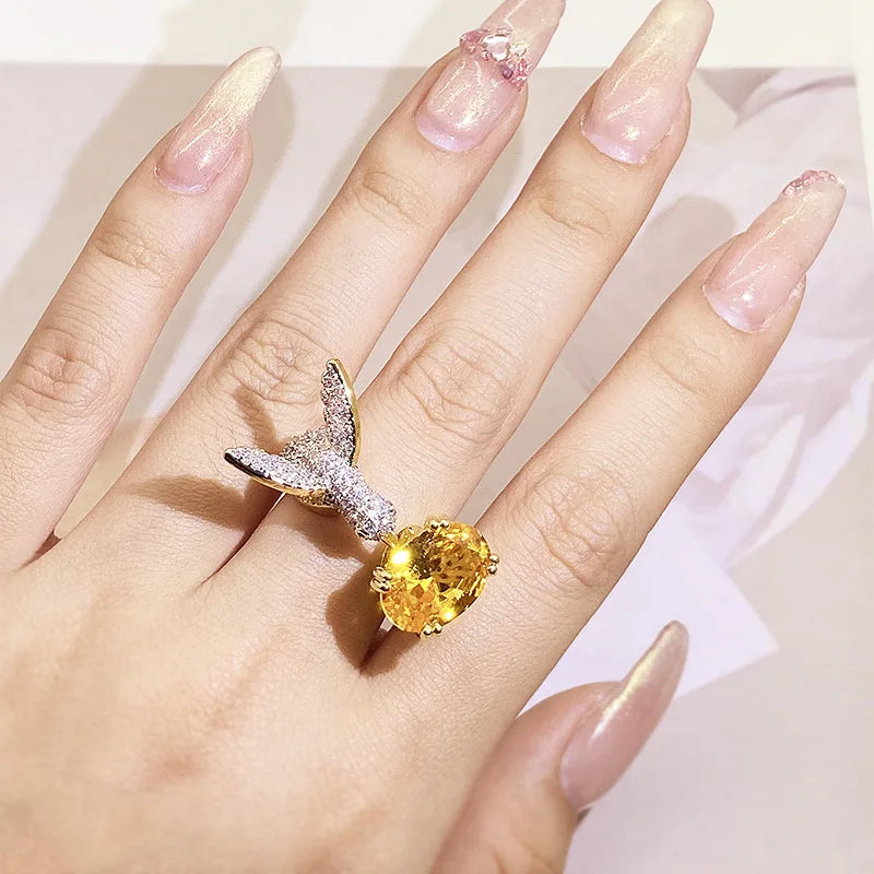 Creative Colored Gemstone Women Ring Simulating St. Mary's Aquamarine Hummingbird Ring 925 Stamp Wedding Party Fashion Jewellery