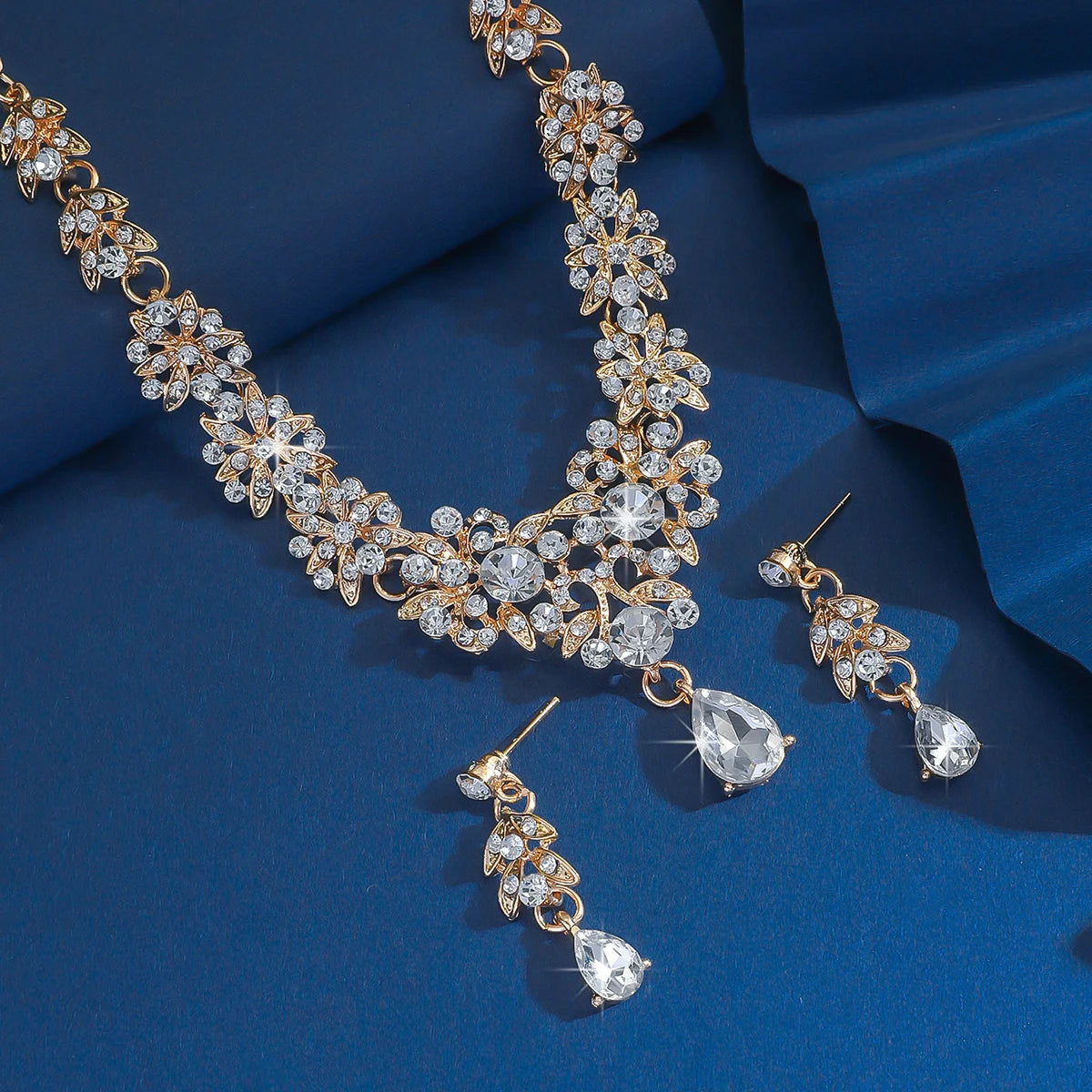 Amazon Bridal Necklace Earring Set Wedding Jewelry with Zircon Setting Evening Dress Accessories Cross Border Direct Sales