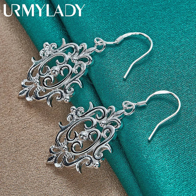 URMYLADY 925 Sterling Silver Hollow Flower Earrings Eardrop for Women Fashion Wedding Engagement Charm Jewelry