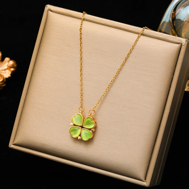 EILIECK 316L Stainless Steel Fashion Chic Cubic Zirconia Flower Pendant Necklace Tarnish Resistant Stylish Neck Chain Jewelry