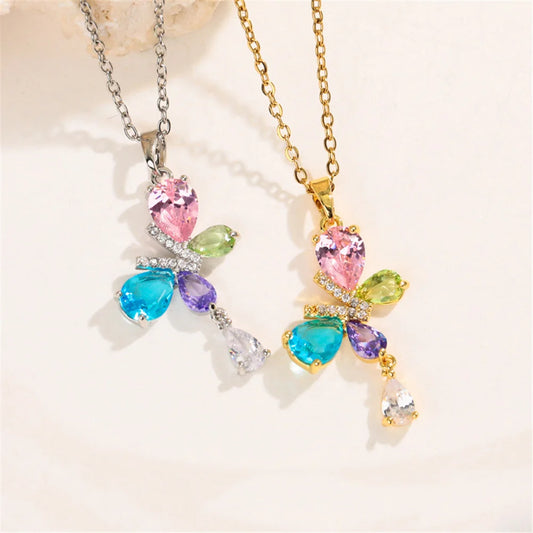 Small Cute Butterfly Charm Female Rainbow Zircon New Trendy Pendant Necklace Vintage Gold Silver Color Wedding Jewelry For Women