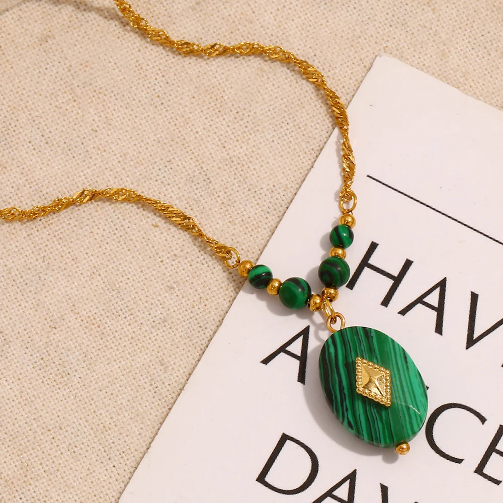 E.B.belle Acrylic Green Color Rhombus Star Pendant Necklace 18K Gold Plated Stainless Steel Women Fashion Jewelry