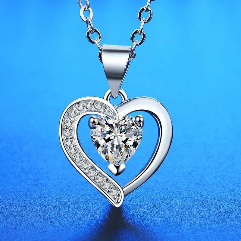 925 Sterling Silver Necklace Pendant AAA Zircon For Women Fashion Exquisite Student Girlfriend Jewelry Accessories Heart Gift