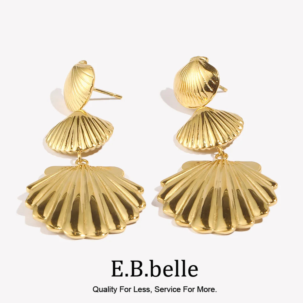 E.B.belle Fashion Multi Size Three Shell Pendant Necklace High Quality Stainless Steel Women Girls Holiday Jewelry Accessories