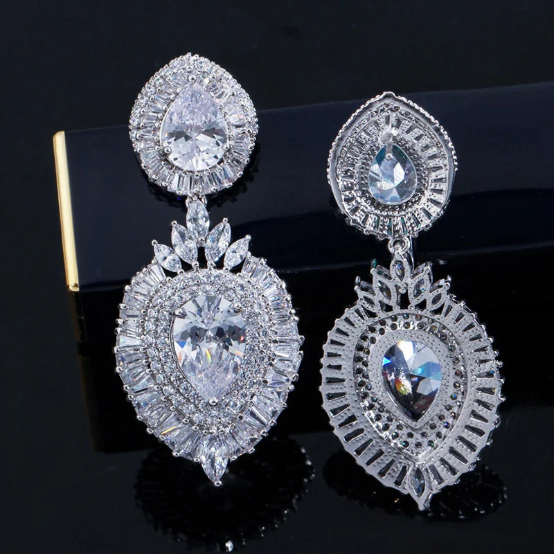 ThreeGraces Luxurious Shiny Cubic Zirconia Long Large Statement Dangle Women Party Wedding Bridal Earrings for Brides E2137