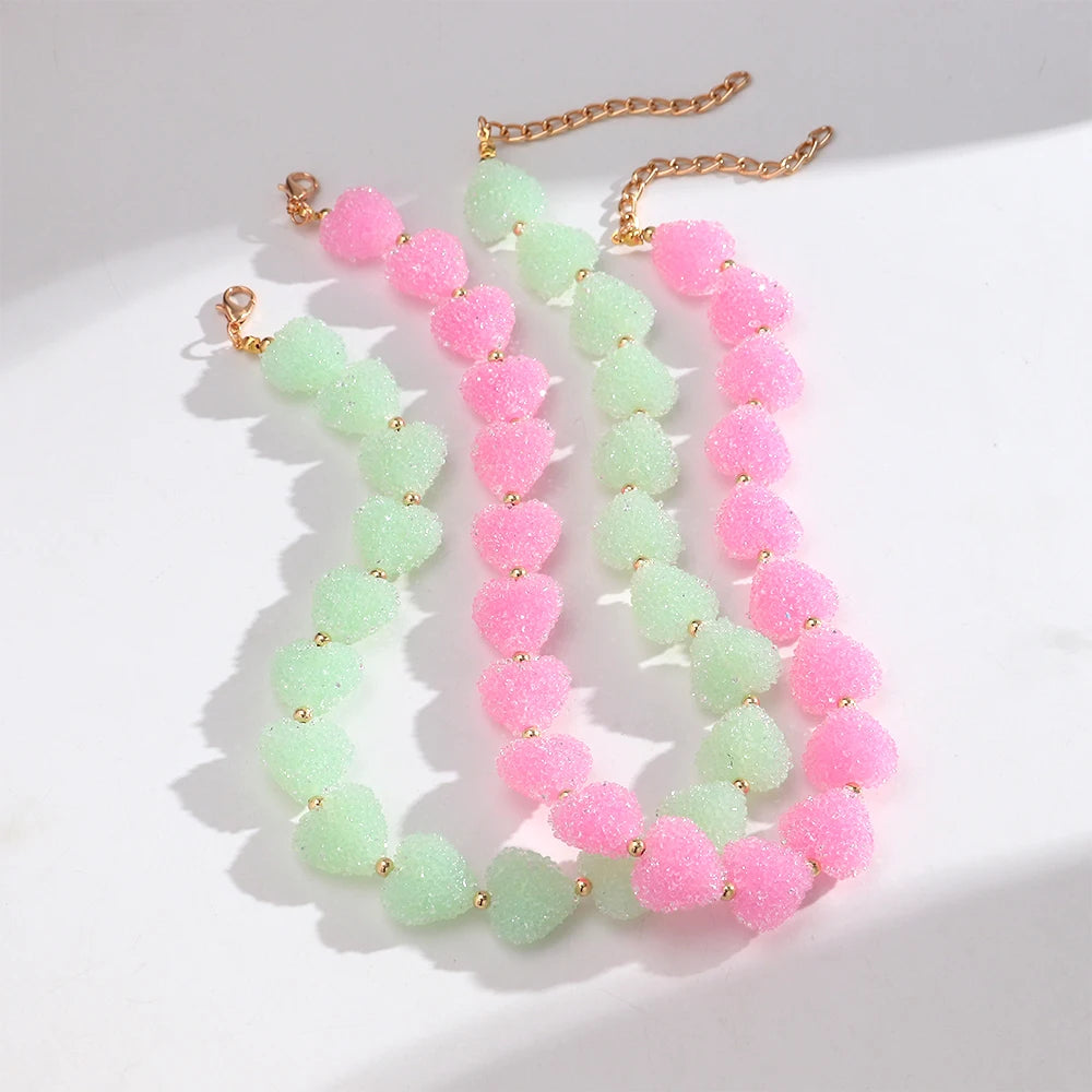Sweet Candy Colored Resin Love Heart Choker Necklace for Women Cute Geometric Heart Shape Collar Necklace Summer Jewelry Gifts