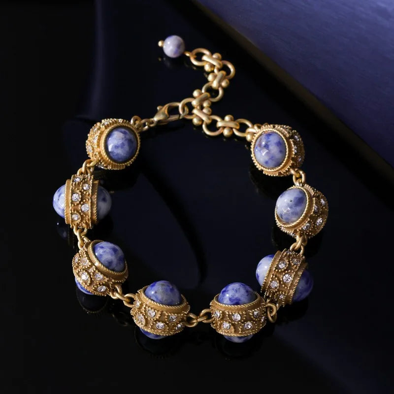 Natural Stone Bracelets for Women Vintage Palace Style Versatile Jewelry Geometric Light Luxury Elegant Pulseras Mujer