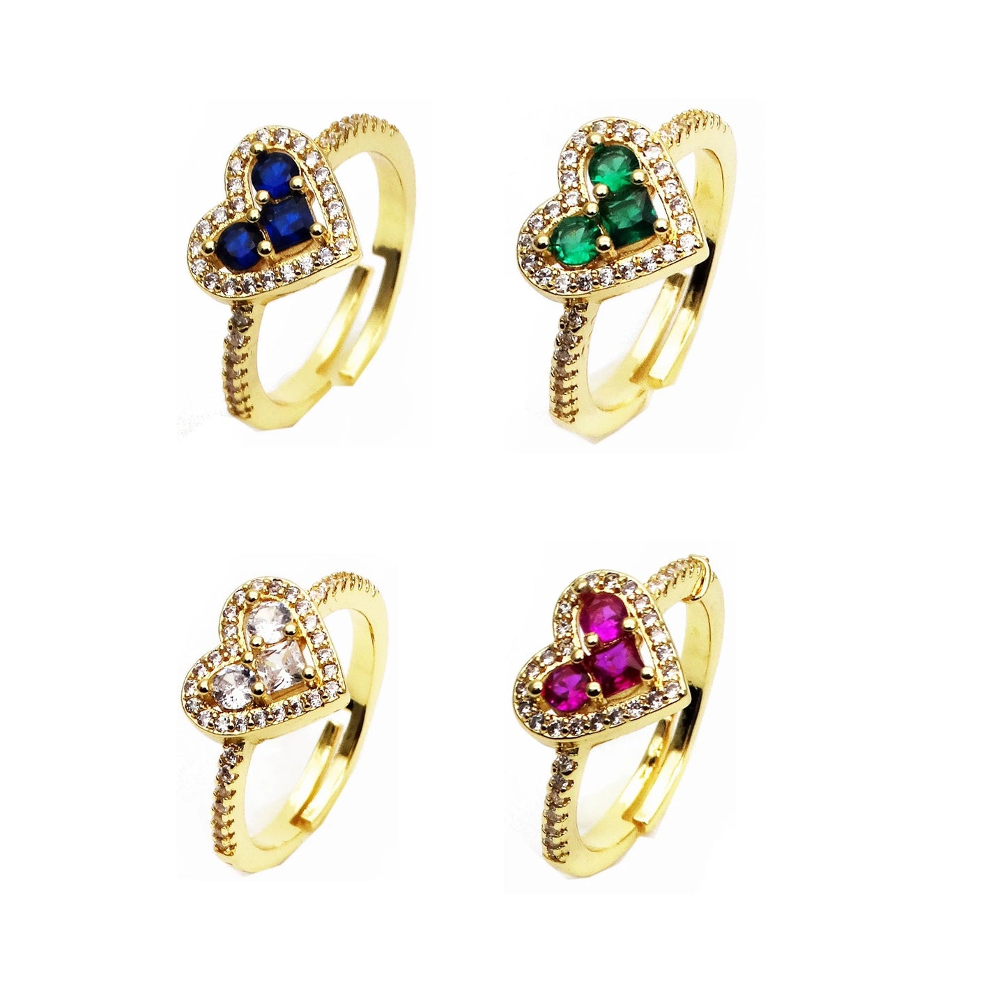 Opening Adjustable Heart Shaped Love Ring Copper Gold Plated Inlay Color plant Flower for women Party Jewelry