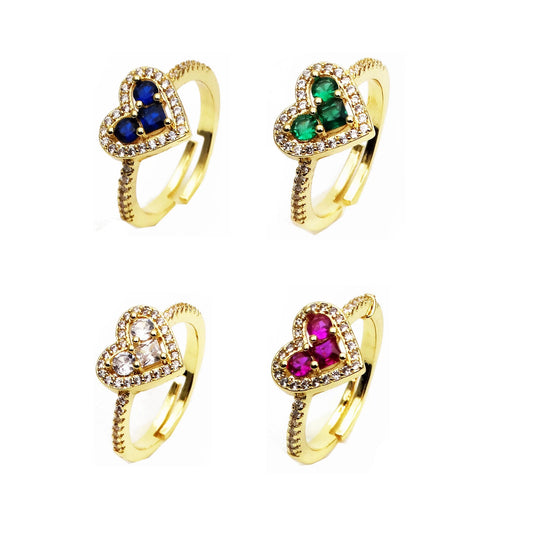 Opening Adjustable Heart Shaped Love Ring Copper Gold Plated Inlay Color plant Flower for women Party Jewelry