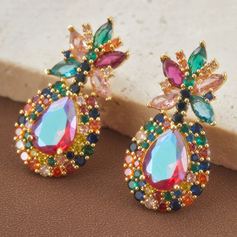 1pair Women's Bohemian Style Pineapple Shaped Colorful Glass Earrings Unique Design Elegant Daily Fashion Jewelry for Parties