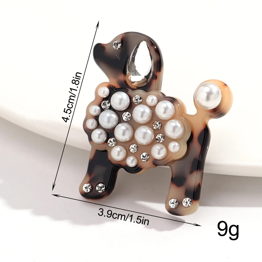 Cute Pearl Rhinestone Dog Poodle Lapel Brooches for Women Girls Lovely Cartoon Animals Badge Brooch Pins Party Jewelry Accessory
