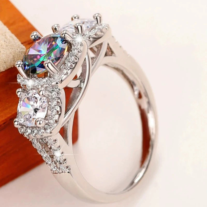 Beautful Colorful Glass Princess Women's 925 Stamp Slver Ring Zirconia Wedding Anniversary Party Personalized Gift Jewelry