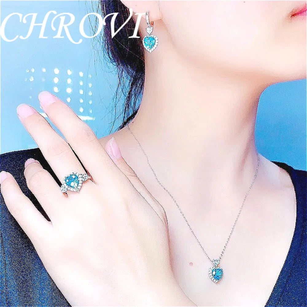 Light luxury 925 sterling silver new Palan set of ring, pendant, earrings, studs, sweet heart, fashionable and simple