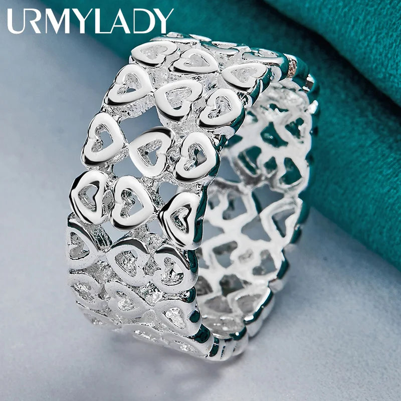 URMYLADY 925 Sterling Silver Hollow Heart 7-10# Ring For Women Wedding Charm Engagement Fashion Jewelry