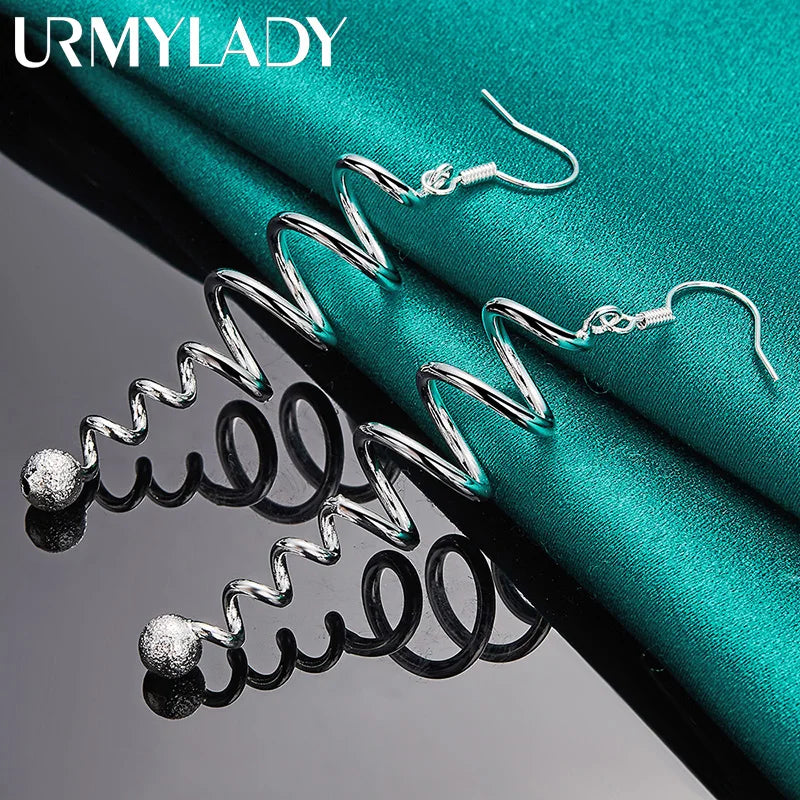 URMYLADY 925 Sterling Silver Spiral Ball Earrings For Women Fashion Wedding Engagement Party Charm Jewelry