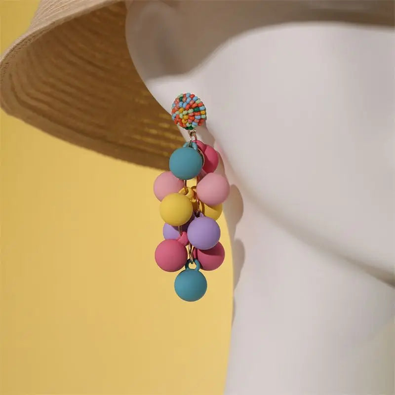 European and American New Women's Colorful Grape Long Earrings with a Design Sense, Handmade and Popular Jewelry, Holiday Gifts