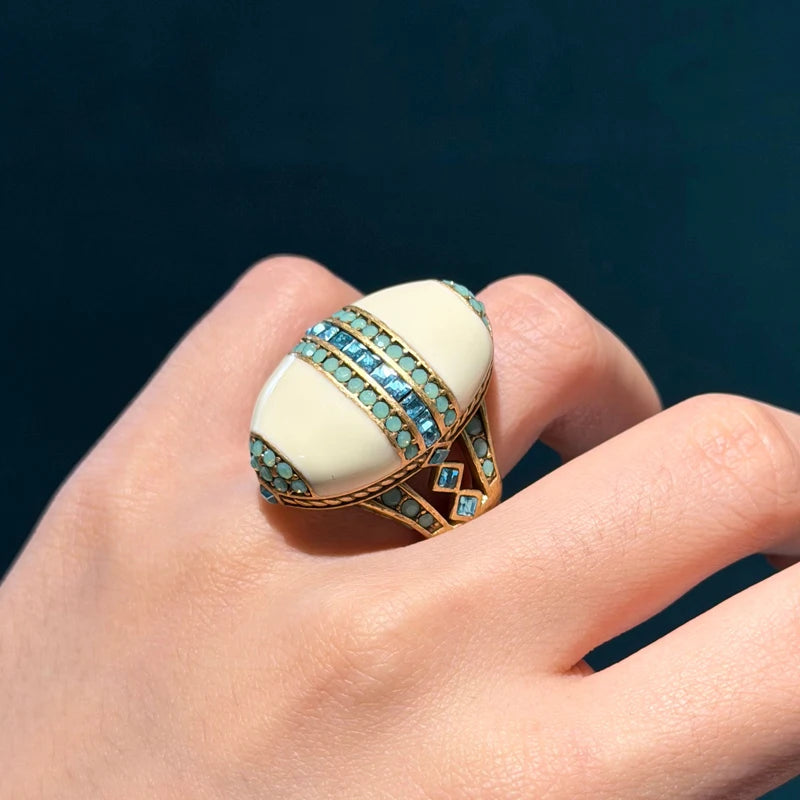 Vintage Oval Sea Blue Crystal Rings Natural Stone White For Woman 18k Real Gold Plated Luxury Antique Jewelry High Quality 2026