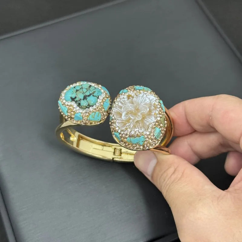 NISHIZAWA Turquoise Earrings for Women Ethnic Style Vintage Geometric Jewelry Fashion Elegant Exqusite Pendientes Mujer