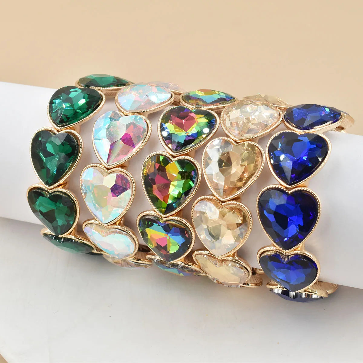 2026 New fashion crystal Women bracelet geometry thread red white blue charms elastic band heart shaped glass Atmospheric Love
