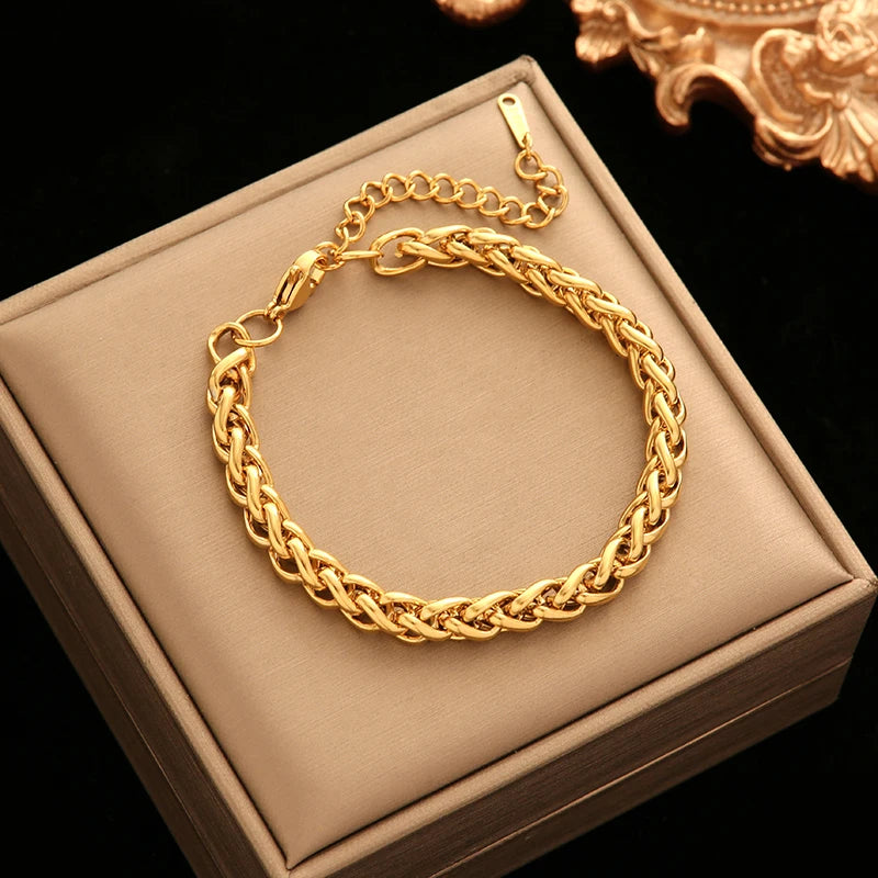 EILIECK 316L Stainless Steel Thicker Bracelet Bangle Fashion OT Buckle Wrist Link Chain High Quality Textured Jewelry Waterproof