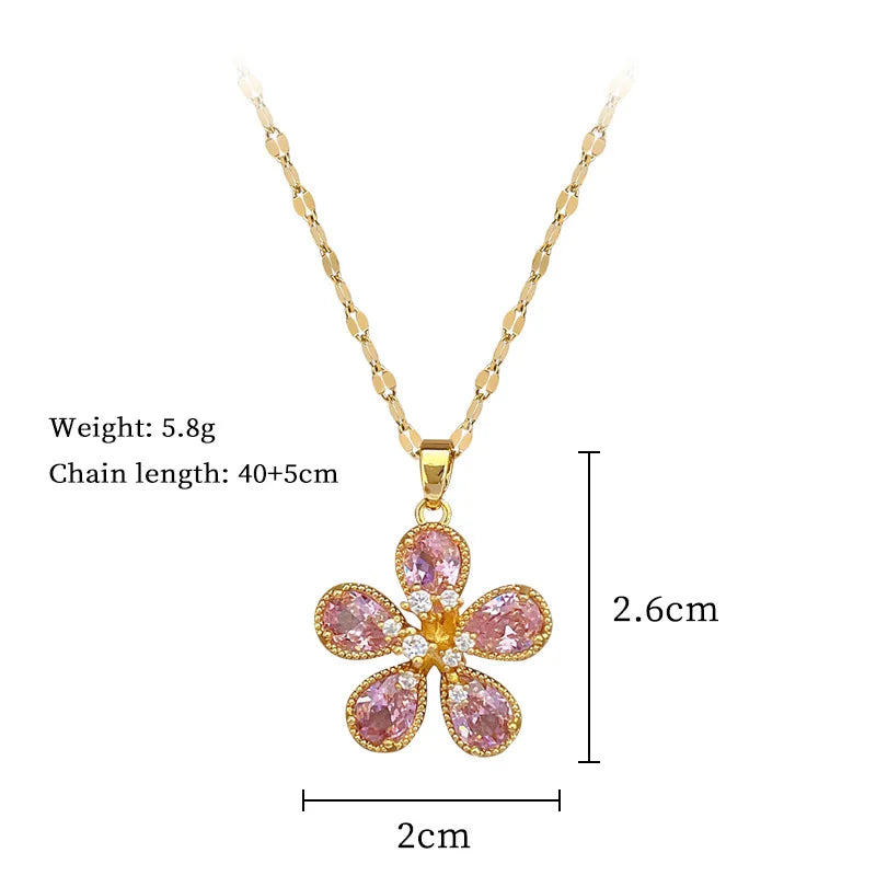 EILIECK 316L Stainless Steel Shine Cubic Zircon Butterfly Pendant Necklace Gold Color Texture Metal Personalized Chain Jewelry