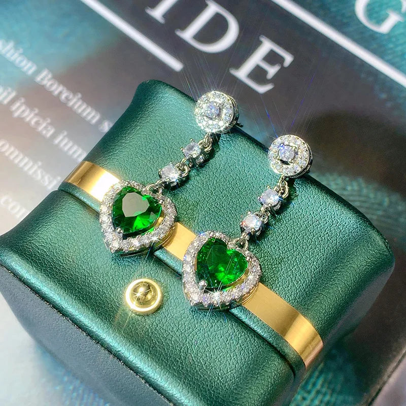 Hot Selling Temperament Color Treasure Simulation Emerald Tourmaline Long Ear Pendant Female Jewelry Party Birthday Jewelry Gift