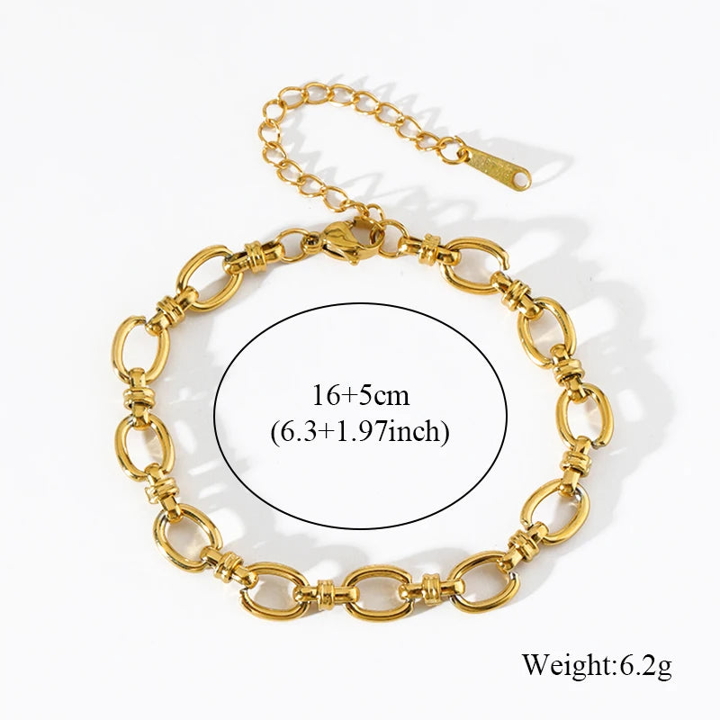 EILIECK 316L Stainless Steel Gold Color Chain Statement Necklace Bracelet For Women Charm Simple Jewelry Bijoux Jewelry Set Gift